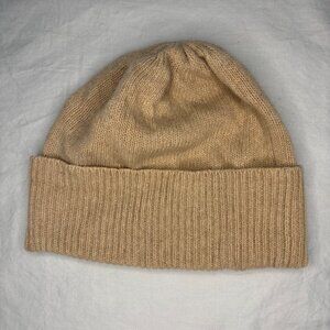PORTOLANO 100% Cashmere Hat Kids Ribbed Knit Soft Stretch Tan Warm Winter